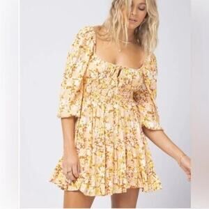 L*Space Floral Mini Dress in Yellow Orange Cream Small Cottagecore Milkmaid